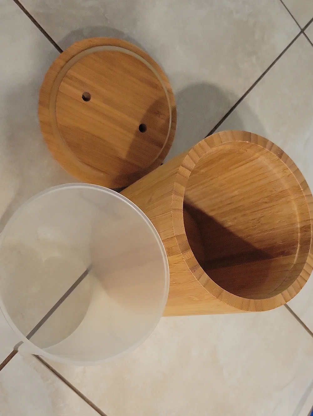 Bamboo Cylinder Storage Container With Lid And Plastic Insert